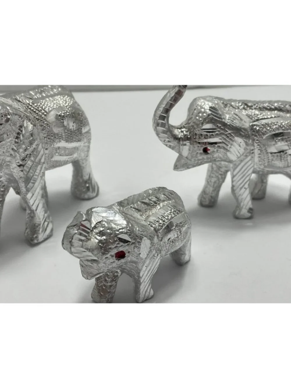 Vintage 3 Small Silver Elephants - possibly Aluminum - no makers mark - trunk up
